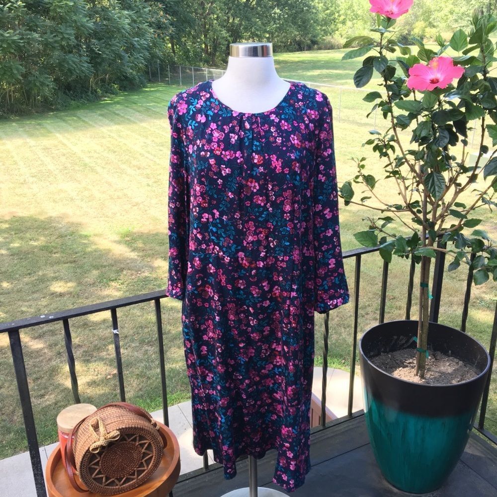 Joules Blue Pink Floral Flounce Peplum Hem Dress NWT Size 12